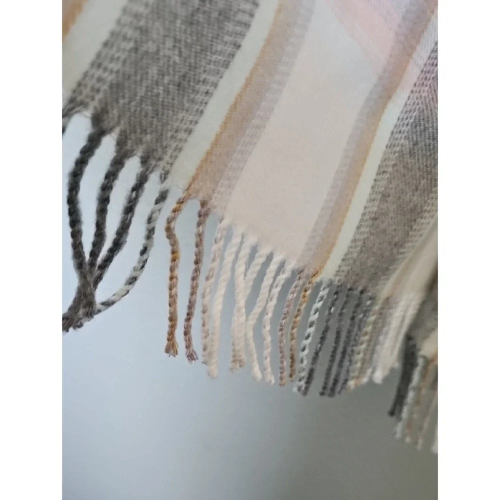 Gap Striped Fringe Wrap Blanket Scarf Cream Grey Pink Tan One Size Acrylic